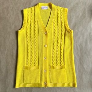 Vintage 70s academia sleeveless knit sweater cardigan